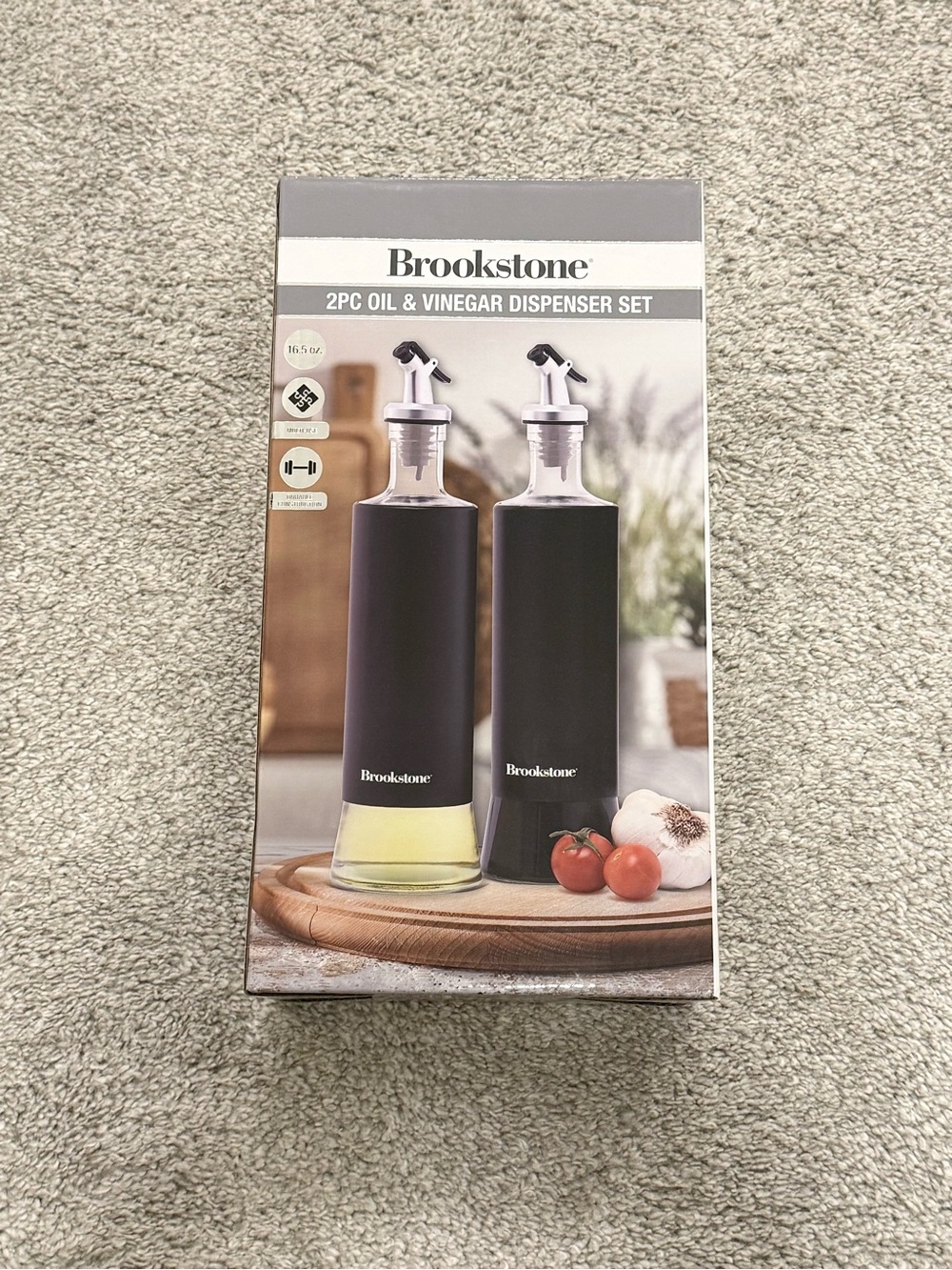 Brookstone Oil Vinegar Dispenser Set 2 Piece Black NWT